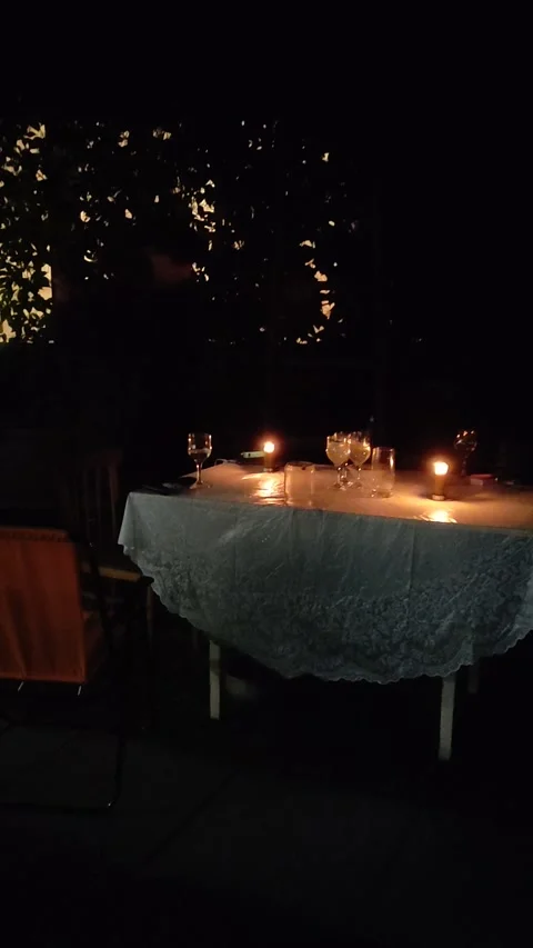 Romantic dinner outdoors on sunset. Stock Footage 269185585