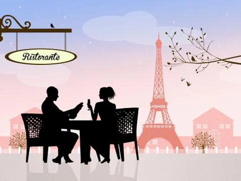 Romantic dinner in Paris Stock Illustration