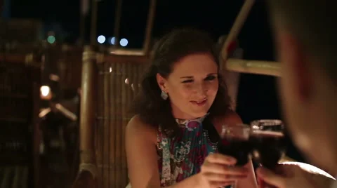 Romantic dinner in a restaurant Stock Footage 53208488