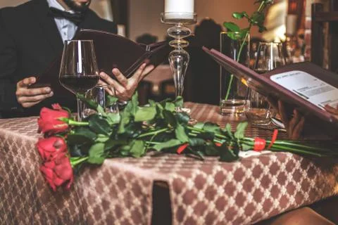 Romantic dinner at the restaurant Stock Photos