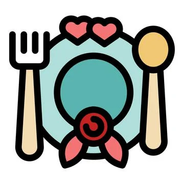 Romantic dinner setting with plate, fork, and spoon adorned with hearts Illustrazione stock