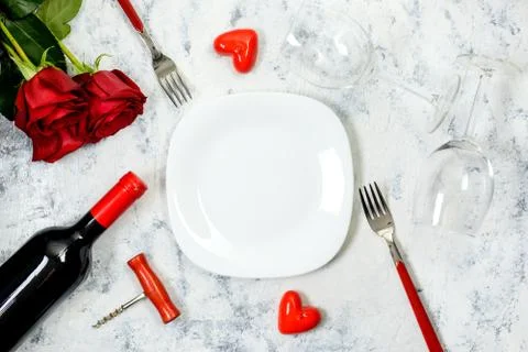 Romantic dinner setting for Valentines Day Stock Photos