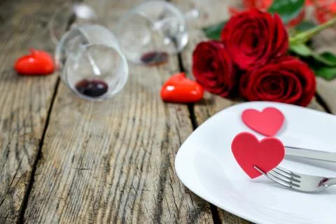 Romantic dinner setting for Valentines Day Stock Photos