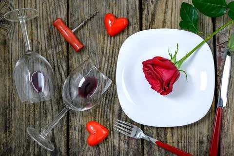 Romantic dinner setting for Valentines Day Stock Photos