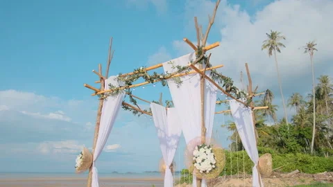 Romantic dinner setup on the beach Video stock 172385290