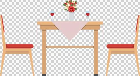 Romantic dinner setup with a table, two chairs, wine glasses, and a vase of.. Stock Illustration