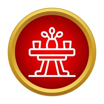 Romantic dinner table setting icon on red background Stock Illustration