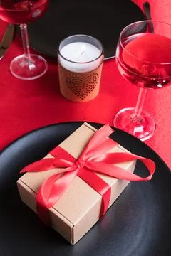Romantic dinner table setting on Valentine's Day. Stock Photos