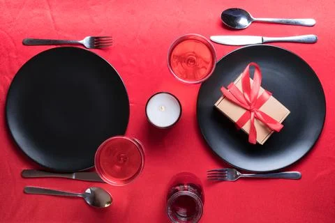 Romantic dinner table setting on Valentine's Day. Stock Photos