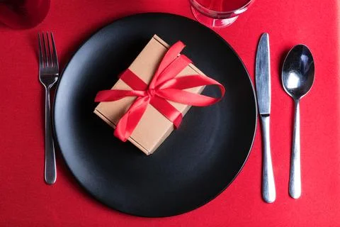 Romantic dinner table setting on Valentine's Day. Stock Photos