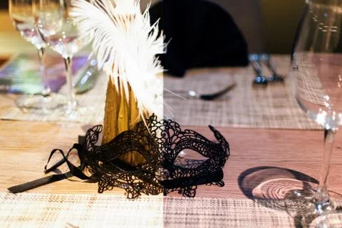 Romantic dinner table setup for festive celebration Foto stock