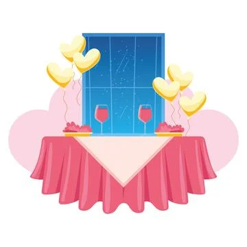 Romantic dinner table setup. Vector Ilustração Stock