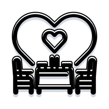 Romantic dinner table with two chairs and hearts Illustrazione stock