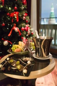 Romantic dinner with view of Moscow Stock Photos