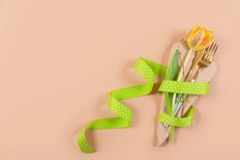 Romantic Dinnerware with Tulips Stock Photos