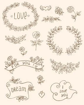Romantic doodle elements Stock Illustration