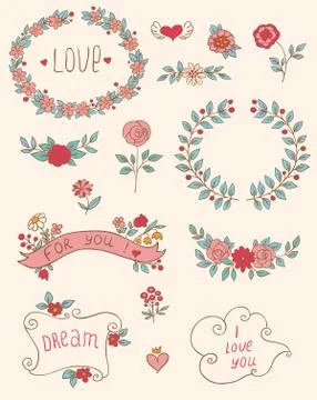 Romantic doodle elements Stock Illustration