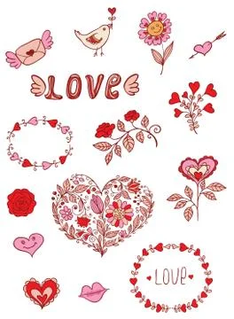 Romantic doodle elements Stock Illustration
