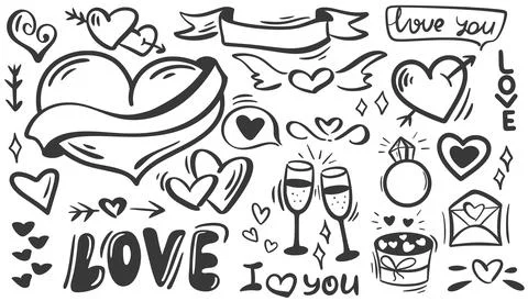 Romantic doodle set ink illustrations Stock Illustration