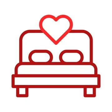 Romantic Double Bed Icon. Concept of Love, Romance, and Bedroom. Stock Illustration