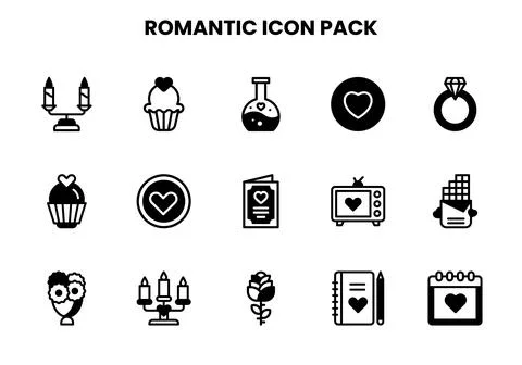 Romantic DuoTone Bundle Icons Pack Stock Illustration