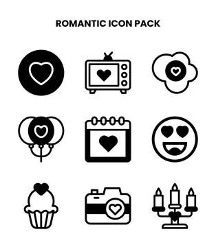 Romantic DuoTone Set Icons Pack Stock Illustration