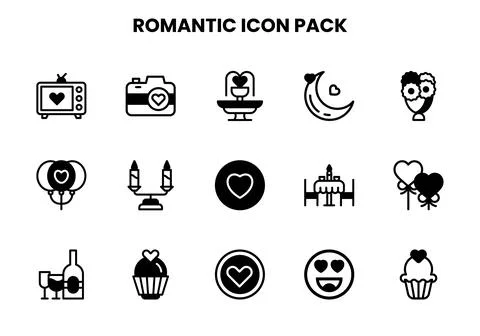 Romantic DuoTone Vector Icons Pack Stock Illustration