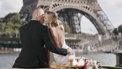 Romantic elegant couple on date at tower. Action. Luxurious elegant couple on Stock Footage 227011807