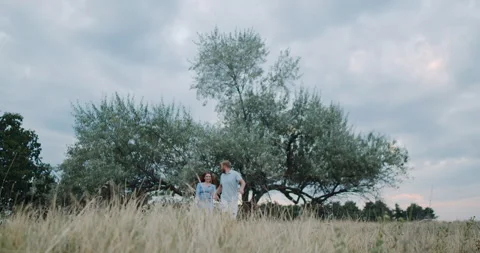 A Romantic Embrace Under the Olive Tree, Set in a Beautiful, Serene Landscape Stock Footage 318443186