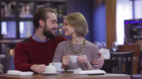 Romantic encounter in a restaurant Stock Footage 252597881