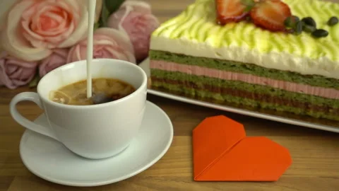 Romantic entourage of coffee break in slow motion Stock Footage 99154822