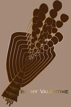 Romantic ethno background for Valentine's Day. Abstract bouquet, gold outline Stock Illustration