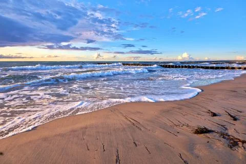Romantic evening on beach Stock Photos
