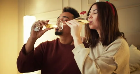 Romantic evening of a happy guy with Brown skin color and his brunette Stock Footage 292858617