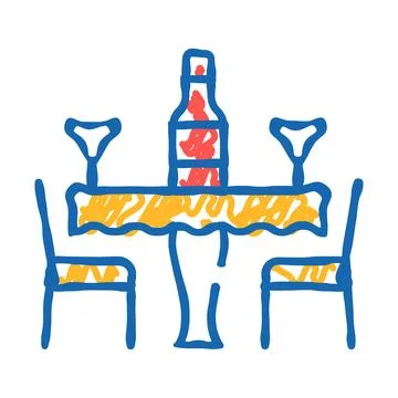Romantic evening restaurant icon doodle illustration Stock Illustration
