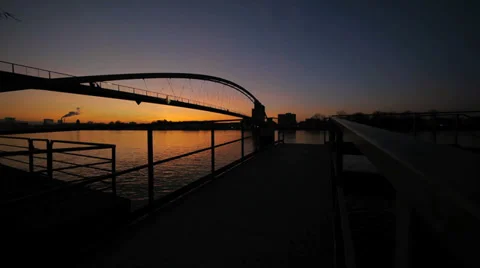 Romantic evening sky. sunset. bridge landscape. lake pond water view Stock Footage 33790422