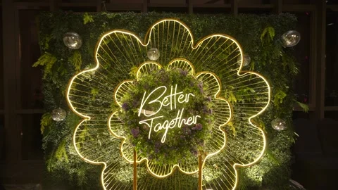 Romantic Event Decor with ‘Better Together’ Neon Sign – Push-In Gimbal Shot 스톡 동영상 311153889