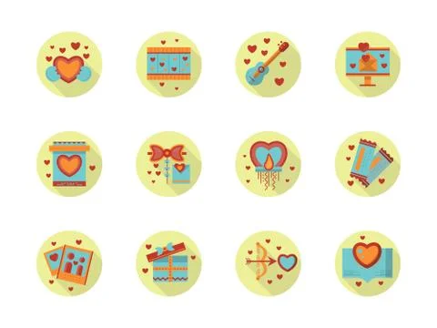 Romantic event flat color round vector icons 스톡 일러스트
