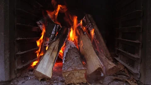 Romantic Fireplace with Burning Logs Flames and Cracking Fire Sound Stock Footage 168090135