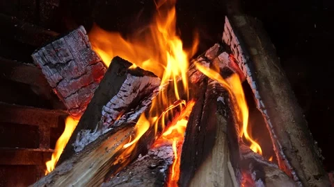 Romantic Fireplace with Burning Logs Flames and Cracking Fire Sound Stock Footage 168090514