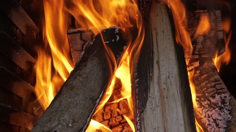 Romantic Fireplace with Burning Logs Flames and Cracking Fire Sound Stock Footage 168090947