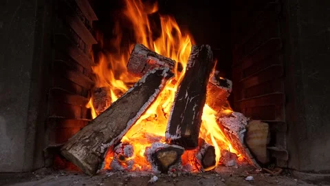 Romantic Fireplace with Burning Logs Flames and Cracking Fire Sound Stock Footage 168091275