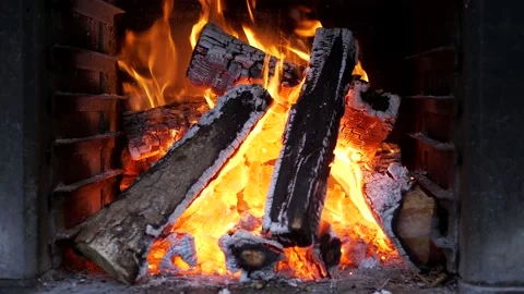 Romantic Fireplace with Burning Logs Flames and Cracking Fire Sound Stock Footage 168091673