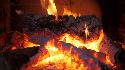 Romantic Fireplace with Burning Logs Flames and Cracking Fire Sound Stock Footage 168092340