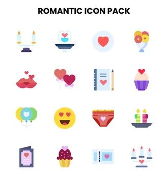 Romantic Flat Collection Icons Pack Stock Illustration
