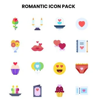 Romantic Flat Collection Icons Pack Stock Illustration