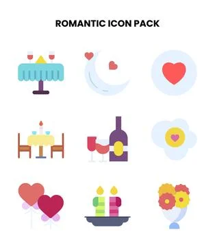 Romantic Flat Collection Icons Pack Stock Illustration