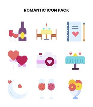Romantic Flat Design Icons Pack Stock Illustration