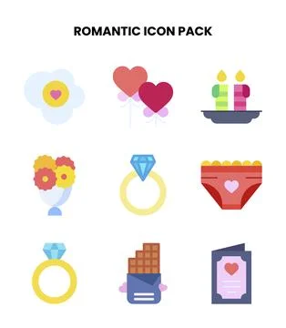 Romantic Flat Design Icons Pack Stock Illustration
