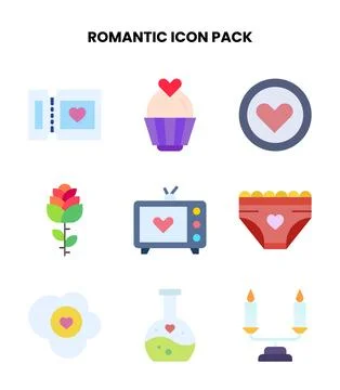 Romantic Flat Graphics Icons Pack Stock Illustration
